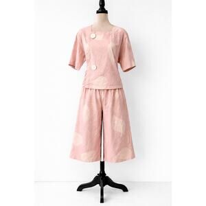 Vintage 80s 2pc Culottes Pant Set European‎ Small Pink Retro Resort Wear palazzo